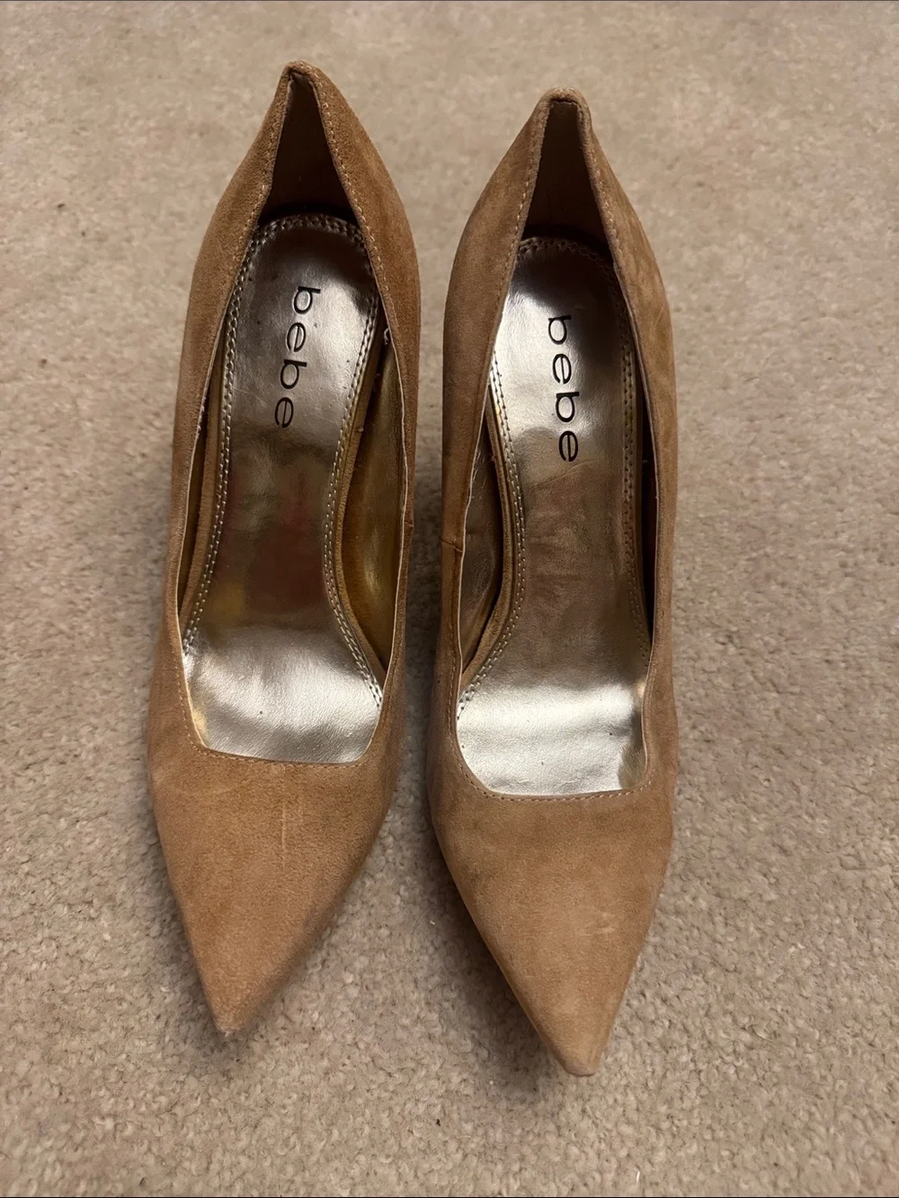 bebe Suede Pointed-Toe Pumps in Tan